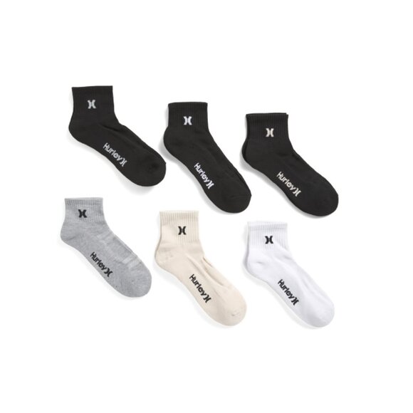 HURLEY Black/white 6pk Quarter Crew Cut Athletic Socks - Picture 2 of 2